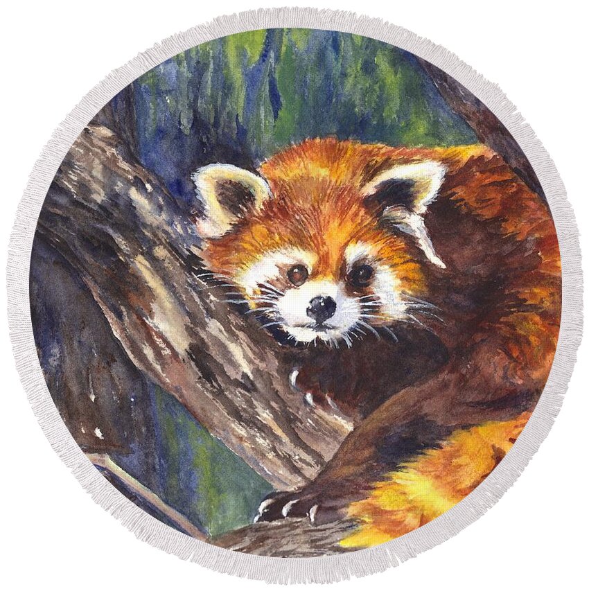Painting Round Beach Towel featuring the painting Red Panda by Carol Wisniewski