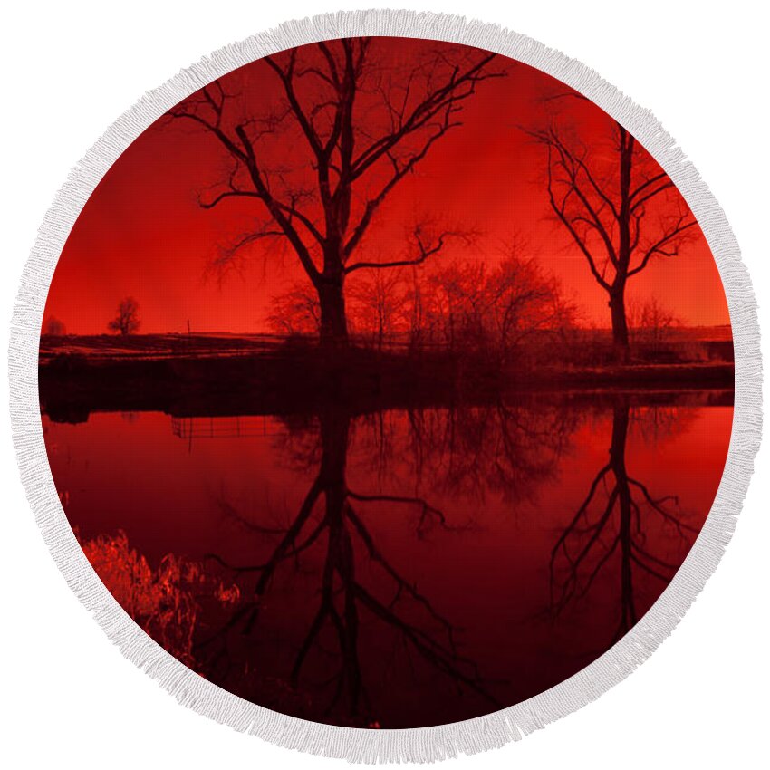 Lake Round Beach Towel featuring the photograph Red Reflections by Miguel Winterpacht
