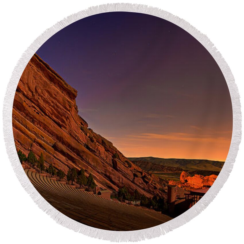 Night Round Beach Towel featuring the photograph Red Rocks Amphitheatre at Night by James O Thompson