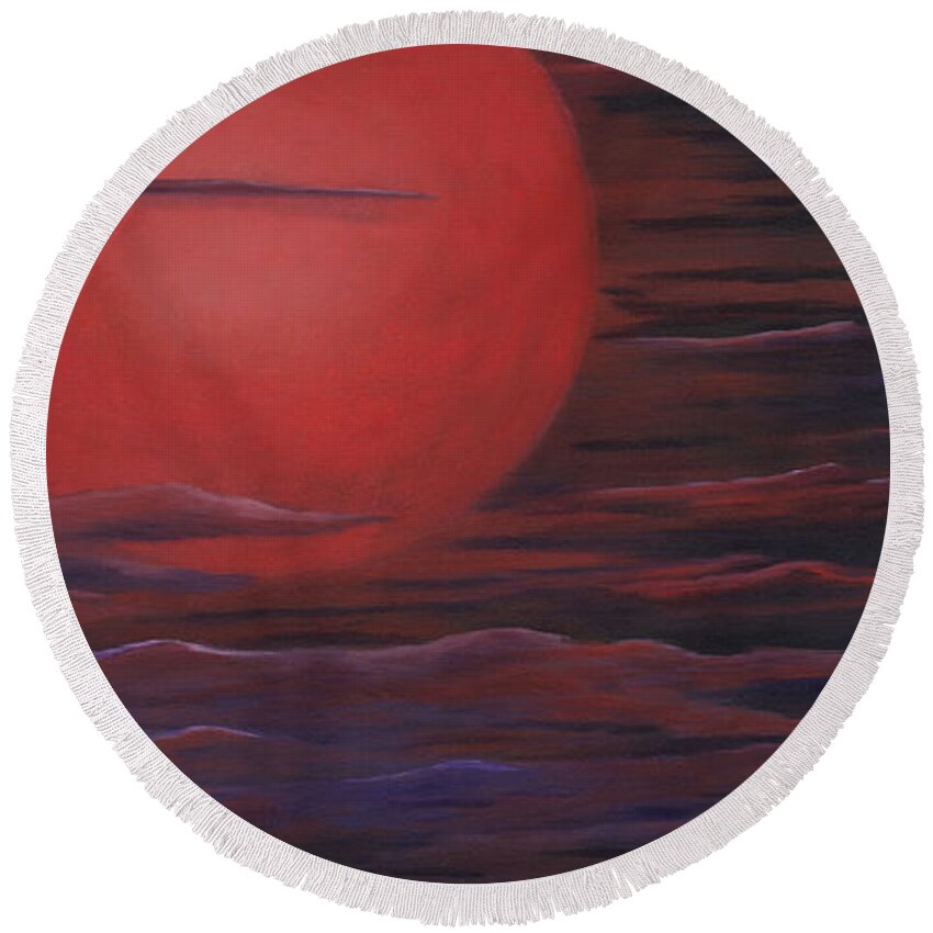 Acrylic Paintings Round Beach Towel featuring the painting Red Sky A Night by Michelle Joseph-Long