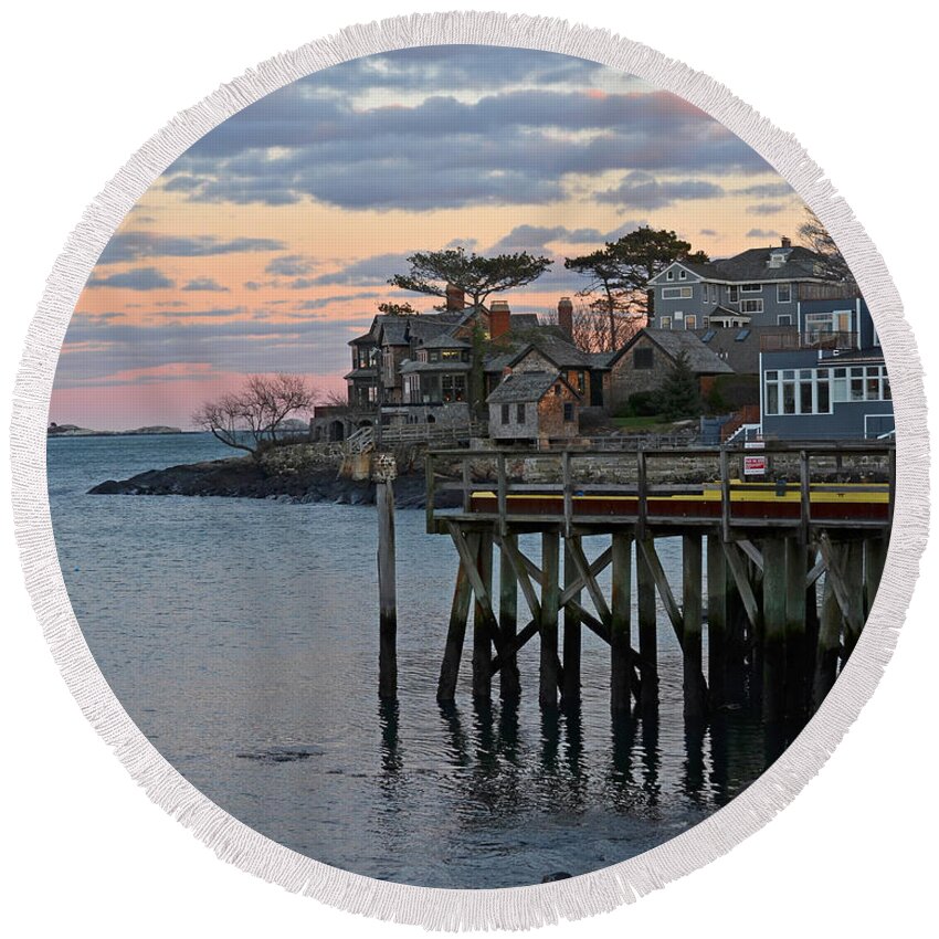 Marblehead Round Beach Towel featuring the photograph Red sky over Marblehead by Toby McGuire