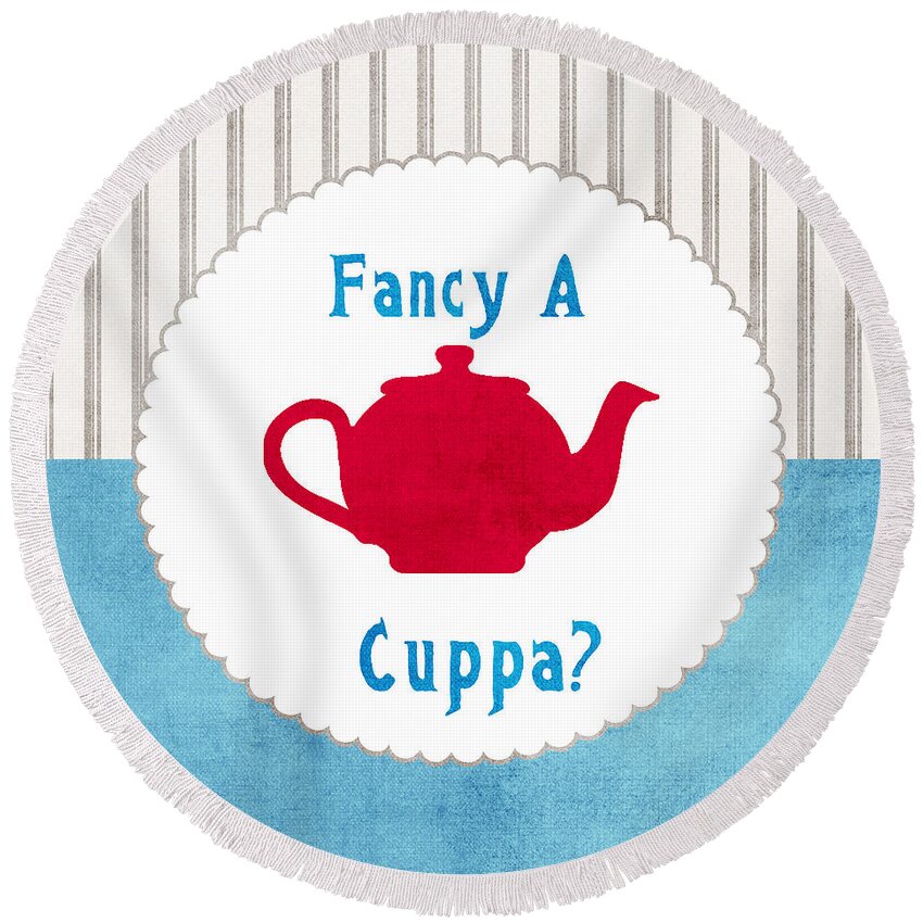 Tea Round Beach Towel featuring the painting Red Teapot by Linda Woods