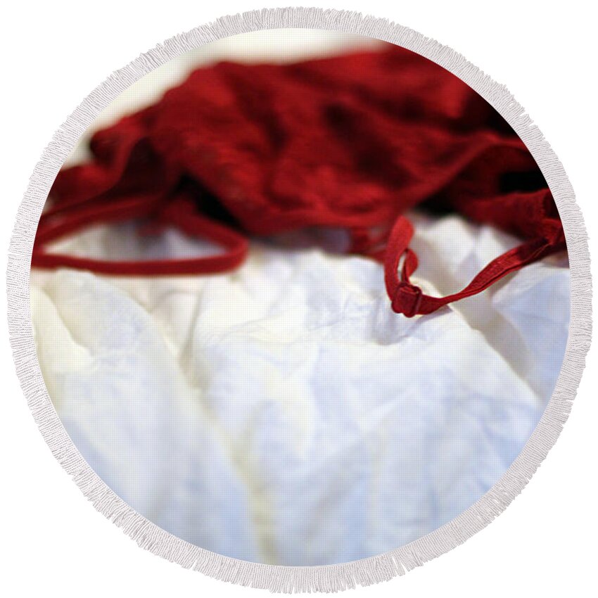 Lingerie Round Beach Towel featuring the photograph Red by Trish Mistric