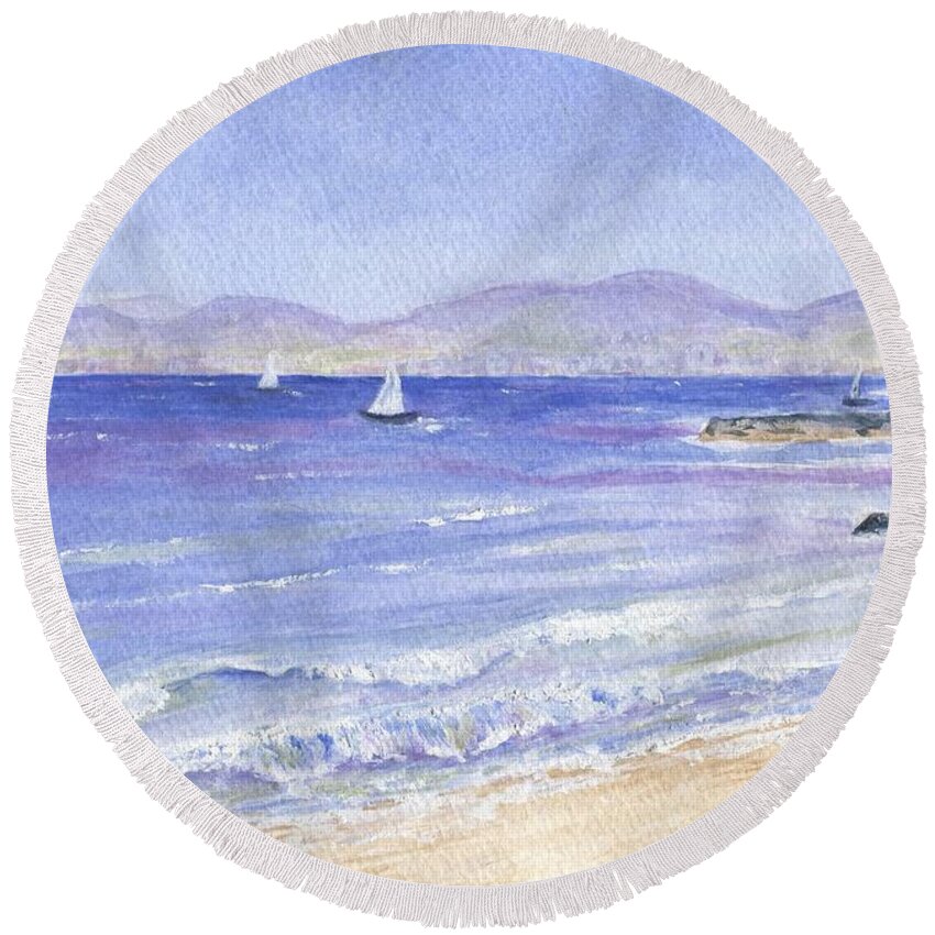 Blue Round Beach Towel featuring the painting Redondo to Malibu by Jamie Frier