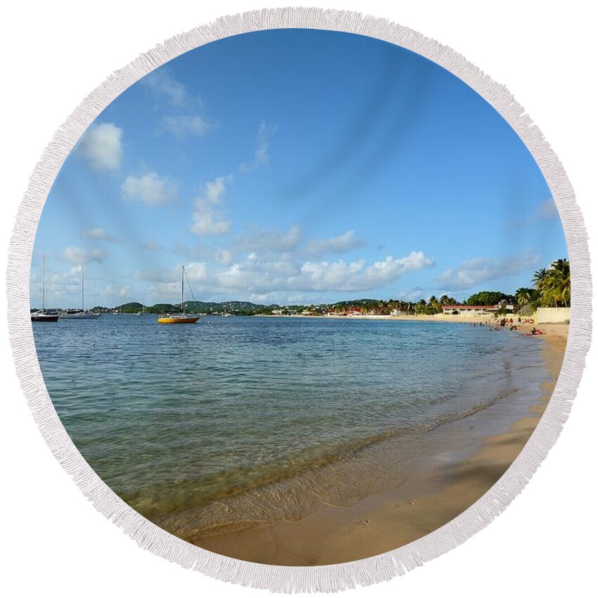 st Lucia Round Beach Towel featuring the photograph Reduit Beach and Rodney Bay - Saint Lucia by Brendan Reals