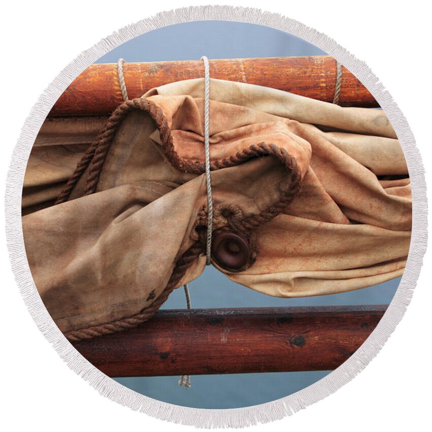 Boat Round Beach Towel featuring the photograph Reefed sail by Ulrich Kunst And Bettina Scheidulin