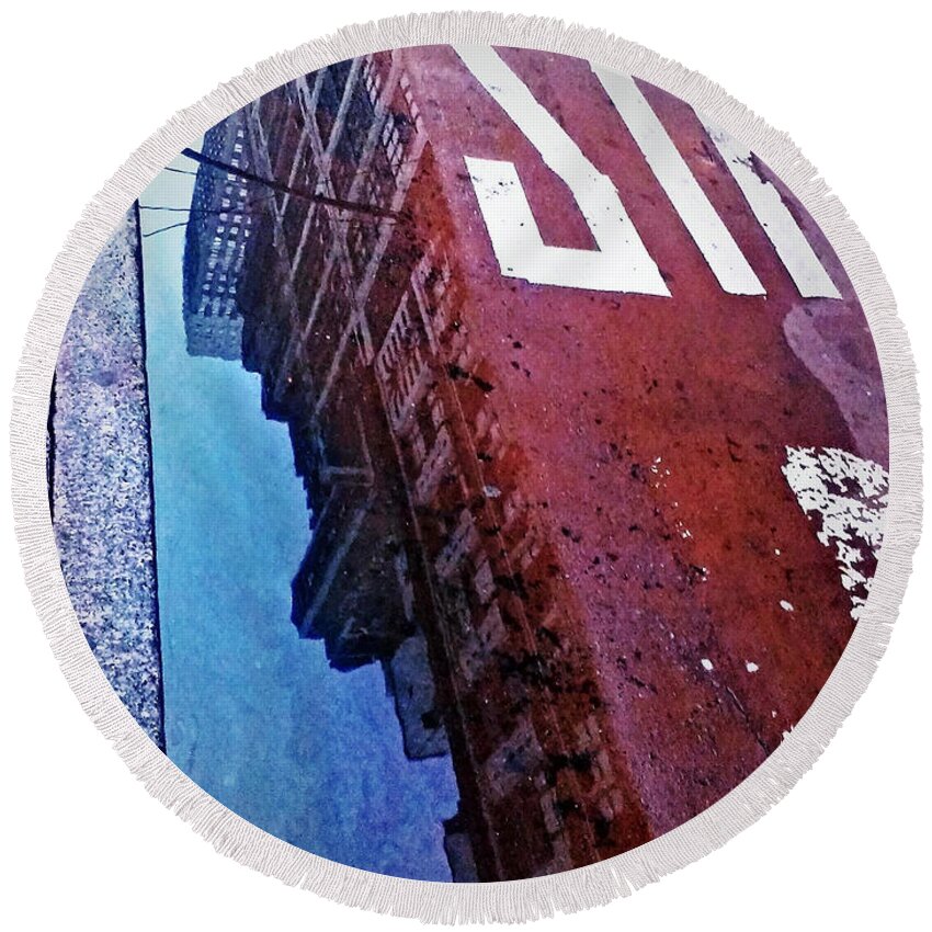 New York City Round Beach Towel featuring the photograph Reflecting on City Life by James Aiken