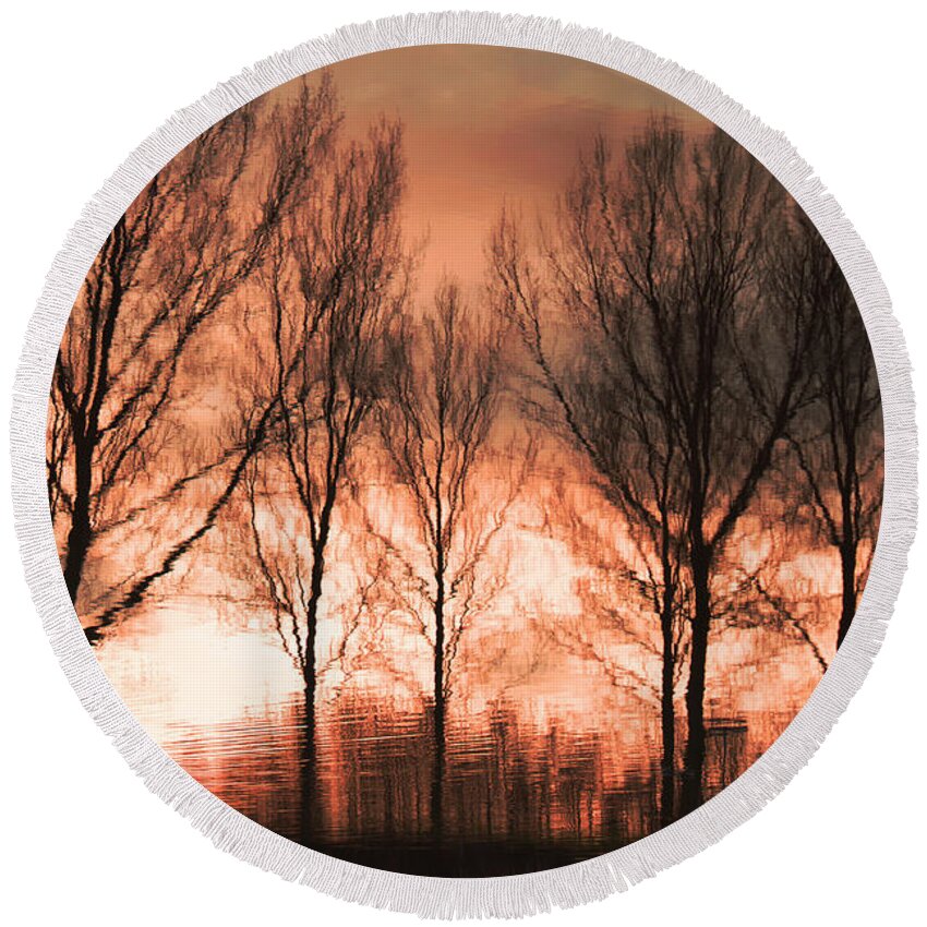 Landscape Round Beach Towel featuring the photograph Reflection in red by Adriana Zoon