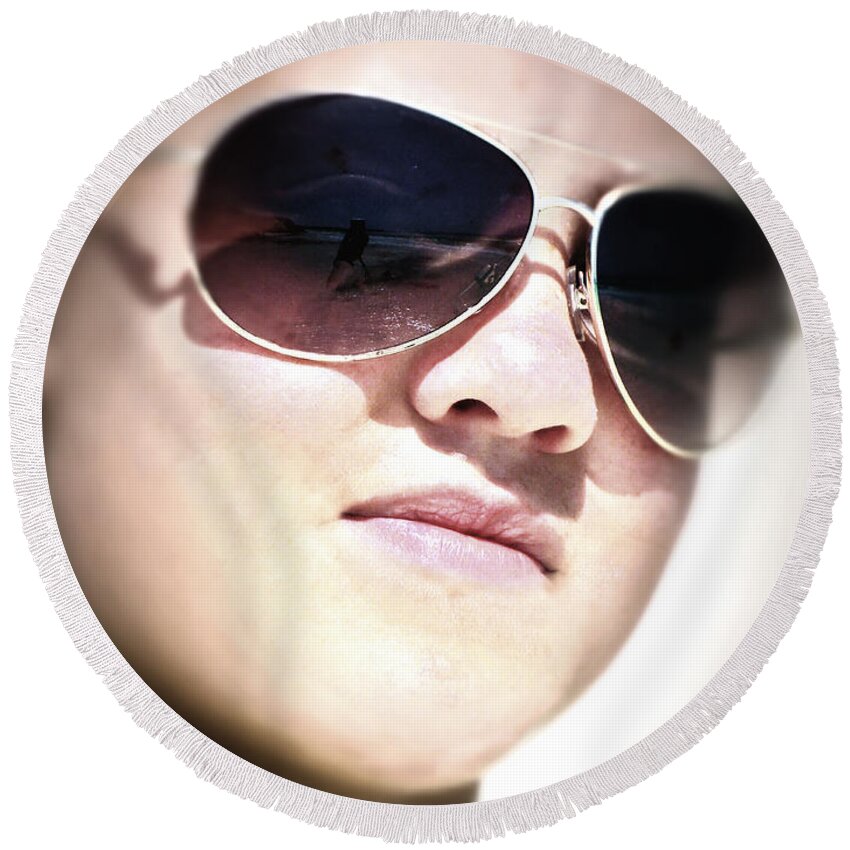 Sunglasses Round Beach Towel featuring the photograph Reflection by Pennie McCracken