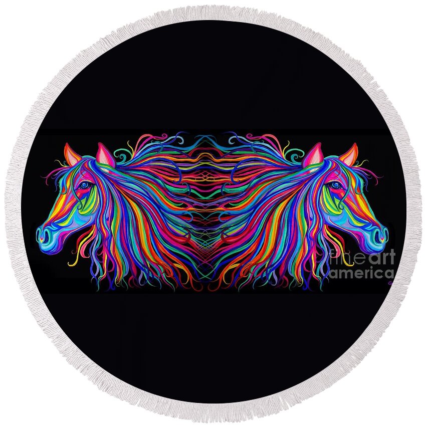 Horses Round Beach Towel featuring the drawing Reflections by Nick Gustafson