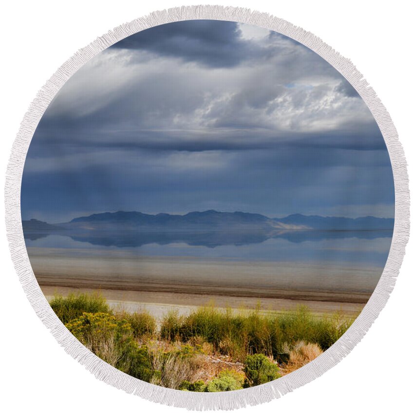 Promontory Point Round Beach Towel featuring the photograph Reflections of Promontory Point by Donna Greene