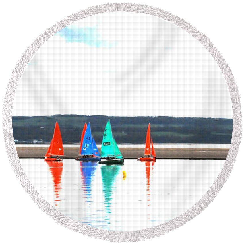 Nautical Round Beach Towel featuring the photograph Reflective sailing by Spikey Mouse Photography