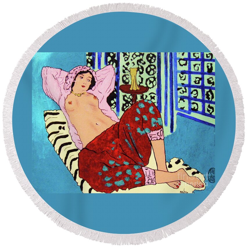 Original: Reproduction Round Beach Towel featuring the painting Remembering Matisse by Thea Recuerdo