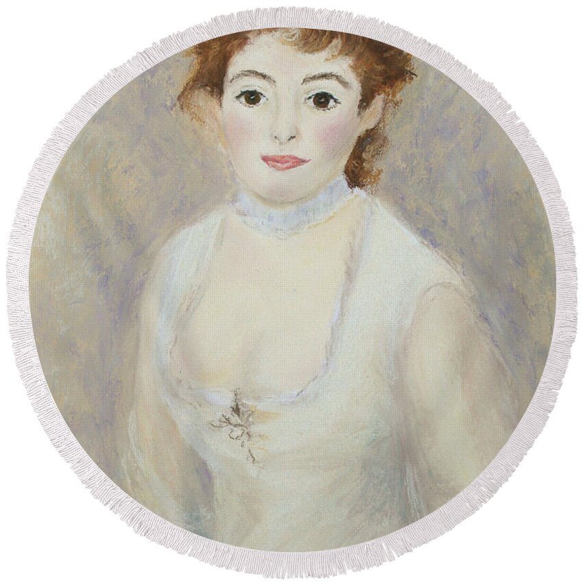 Pastel Round Beach Towel featuring the pastel Renoir's Lady by Marna Edwards Flavell