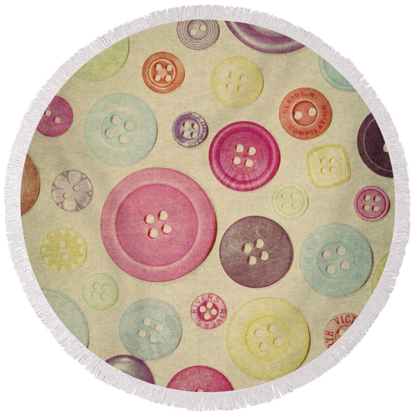 Button Round Beach Towel featuring the photograph Retro Button Love by Sharon Johnstone