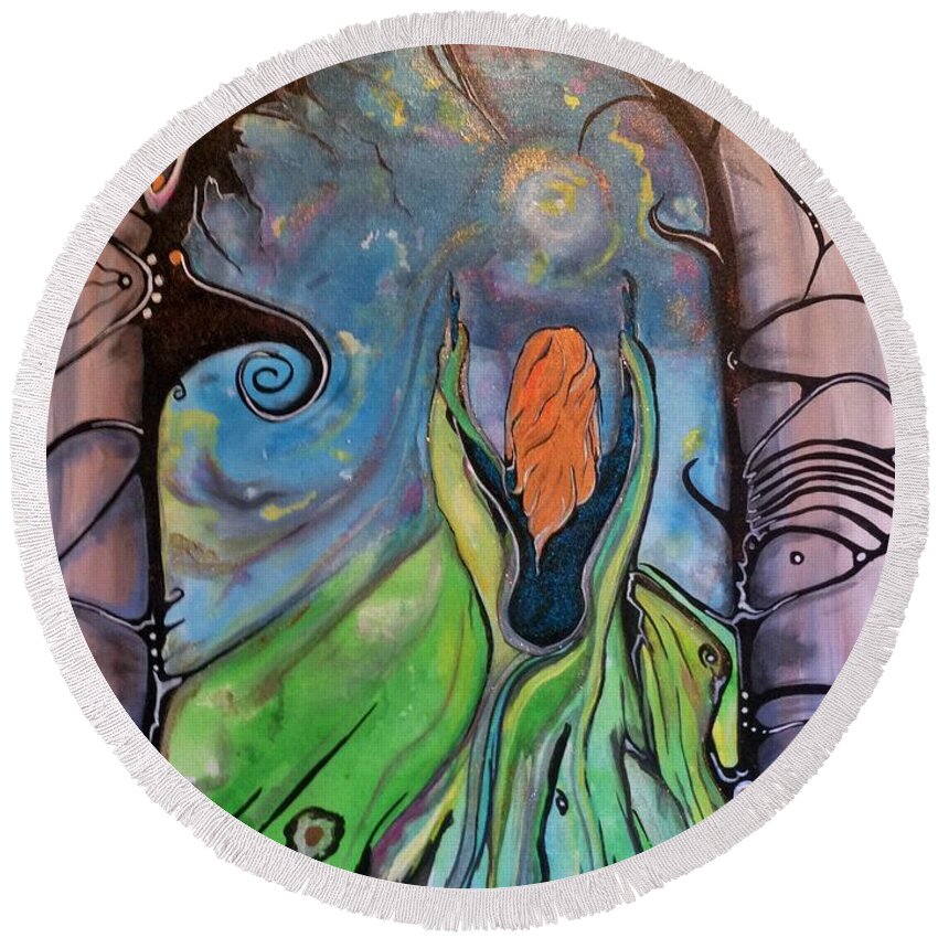 Freedom Round Beach Towel featuring the painting Return To Innocence by Tracy McDurmon