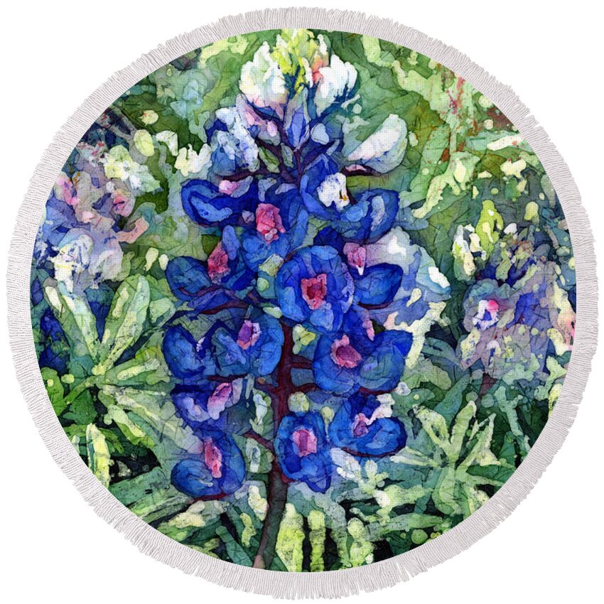Bluebonnet Round Beach Towel featuring the painting Rhapsody in Blue by Hailey E Herrera