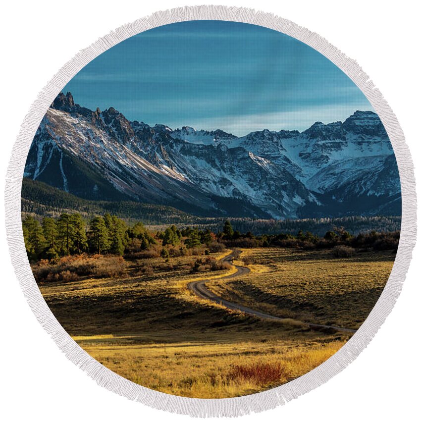 Photography Round Beach Towel featuring the photograph Ridgway, Colorado - Top Of Pines by Panoramic Images