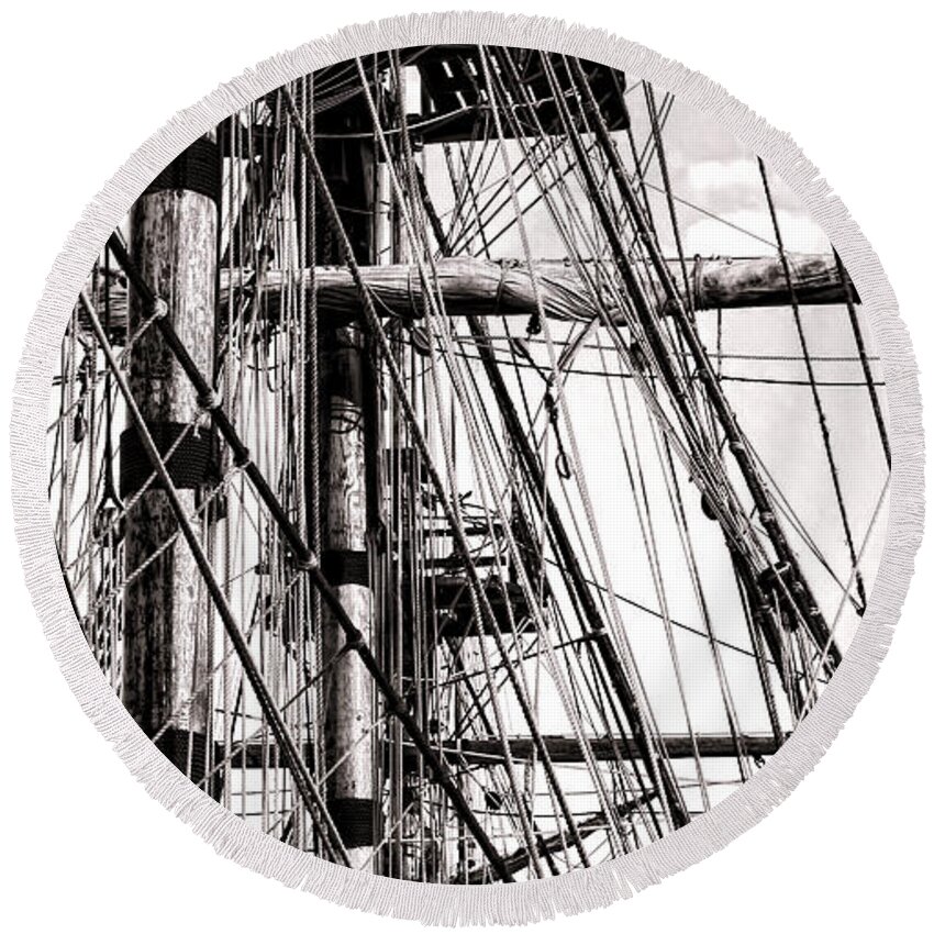 Sailing Round Beach Towel featuring the photograph Rigging by Olivier Le Queinec