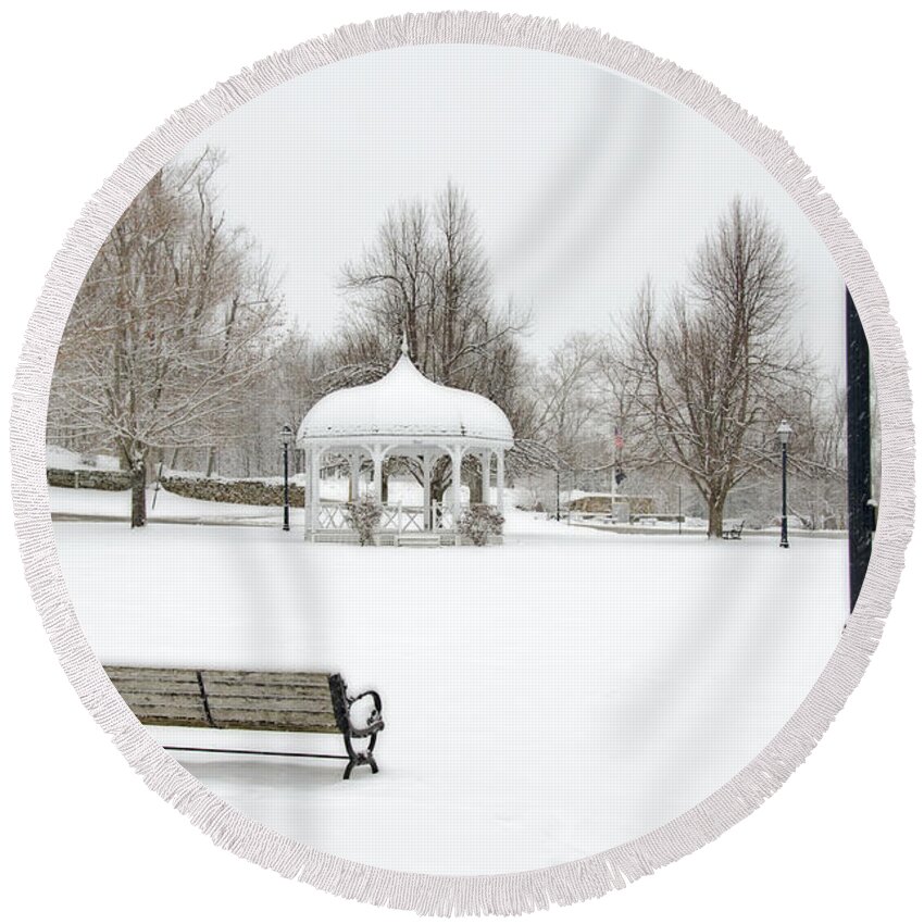 Common Round Beach Towel featuring the photograph Rindge Common by Donna Doherty