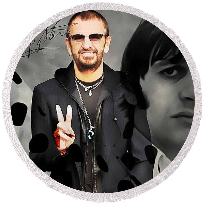 Ringo Starr Round Beach Towel featuring the mixed media Ringo Star by Marvin Blaine