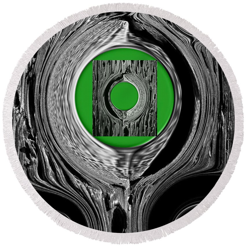 Abstract Round Beach Towel featuring the digital art Ripples of the Green by Fei A