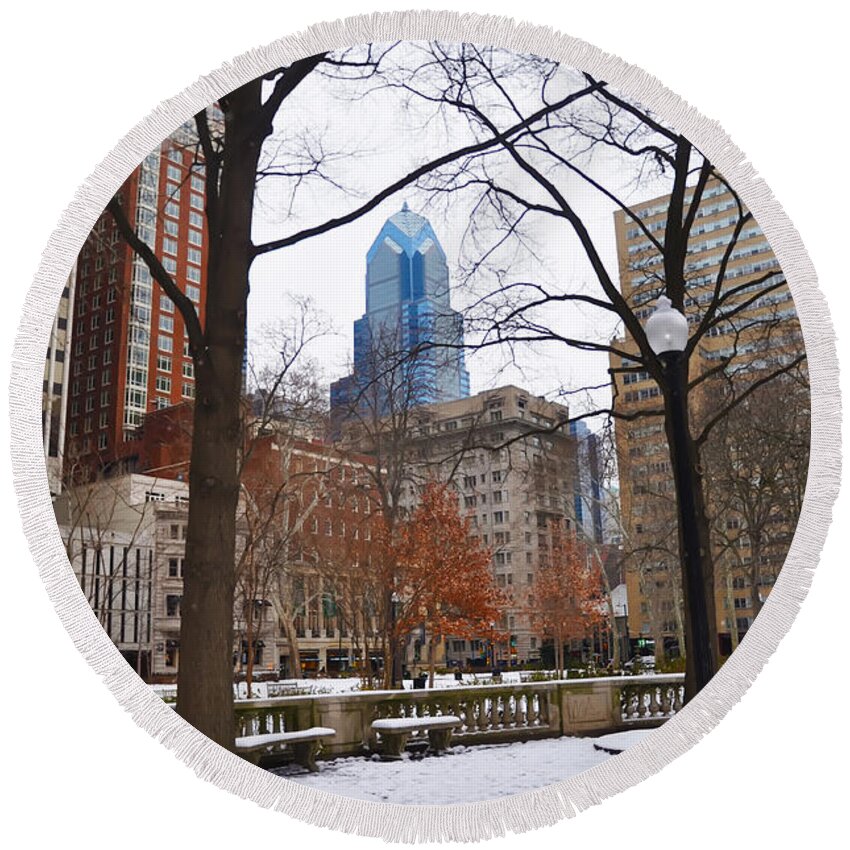 Rittenhouse Round Beach Towel featuring the photograph Rittenhouse Square in Wintertime by Bill Cannon