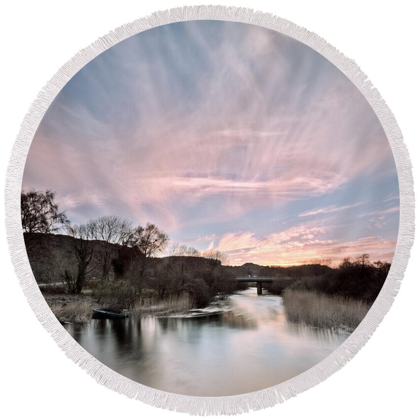 River Round Beach Towel featuring the photograph River Sunset by B Cash