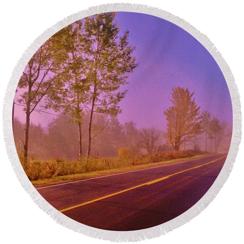 Sunrise Round Beach Towel featuring the photograph Road to... by Daniel Thompson