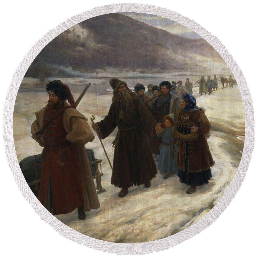 Road Round Beach Towel featuring the photograph Road To Siberia Oil On Canvas by Sergei Dmitrievich Miloradovich