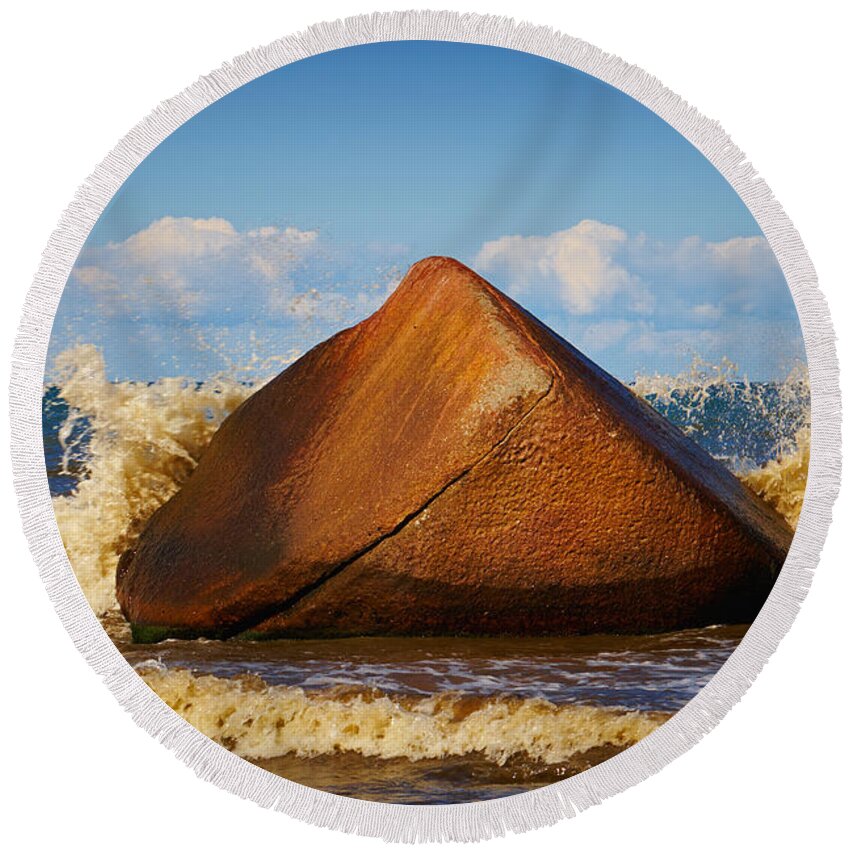 Big Round Beach Towel featuring the photograph Rock in the surf by Nick Biemans