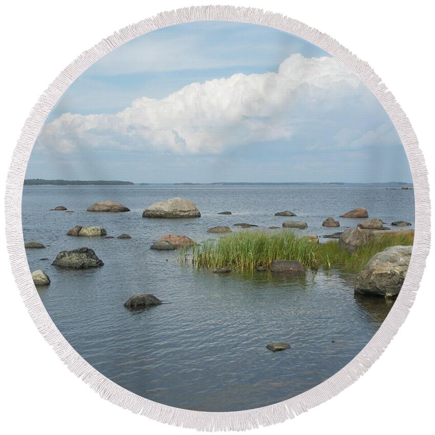 Rocks On The Sea Round Beach Towel featuring the photograph Rocks on the Baltic Sea by Ilkka Porkka