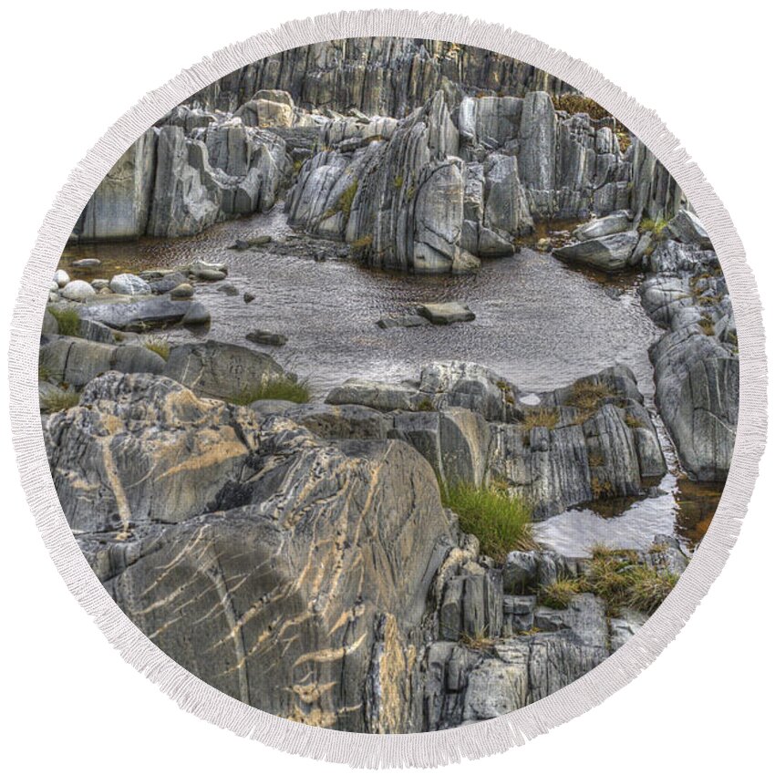 O Round Beach Towel featuring the photograph Rocky Arctic Shoreline by Heiko Koehrer-Wagner