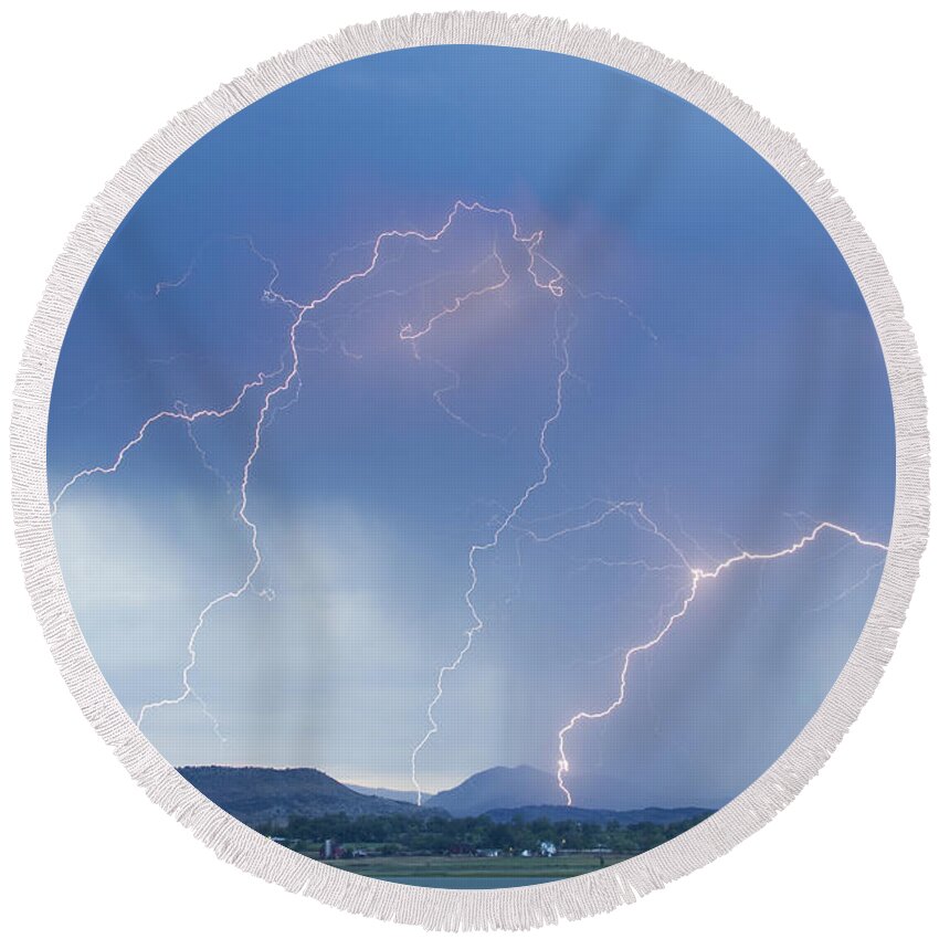 Lightning Round Beach Towel featuring the photograph Rocky Mountain Front Range Foothills Lightning Strikes by James BO Insogna