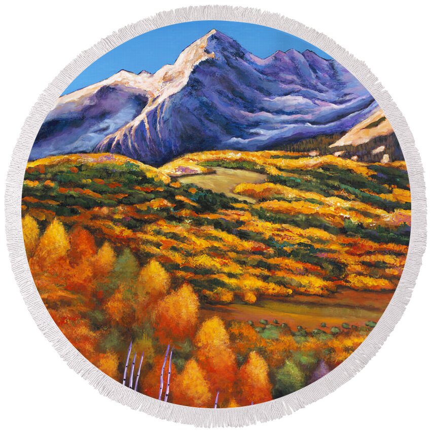 Autumn Aspen Round Beach Towel featuring the painting Rocky Mountain High by Johnathan Harris