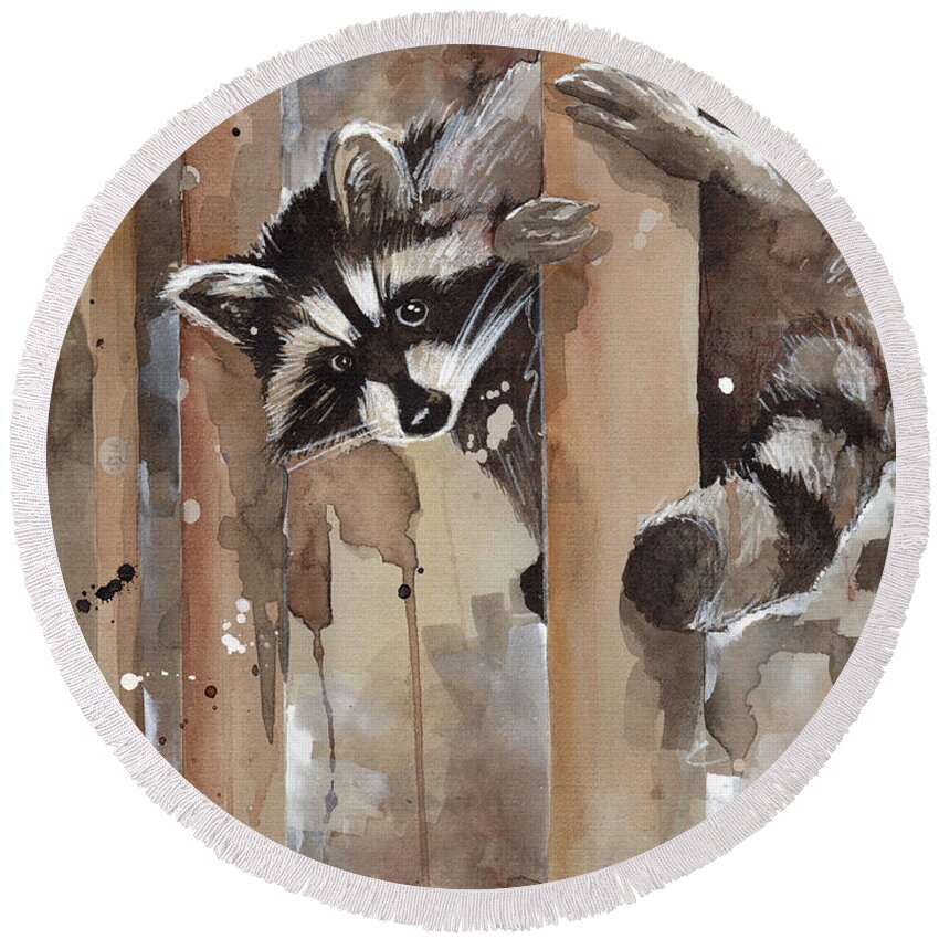 Rocky Raccoon Round Beach Towel featuring the painting Rocky by Sean Parnell