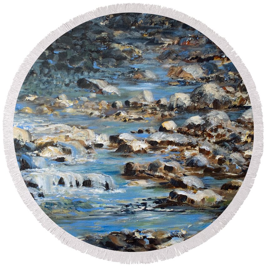 Rocks Round Beach Towel featuring the painting Rocky Shore by Jo Smoley
