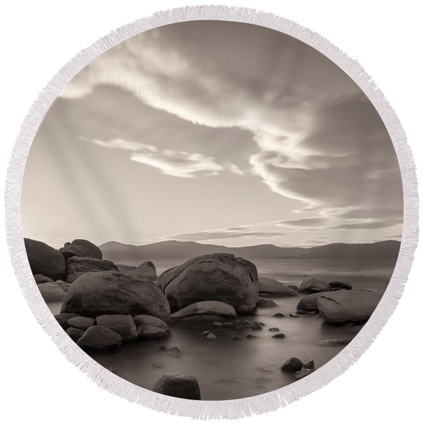Landscape Round Beach Towel featuring the photograph Rocky Shore by Jonathan Nguyen