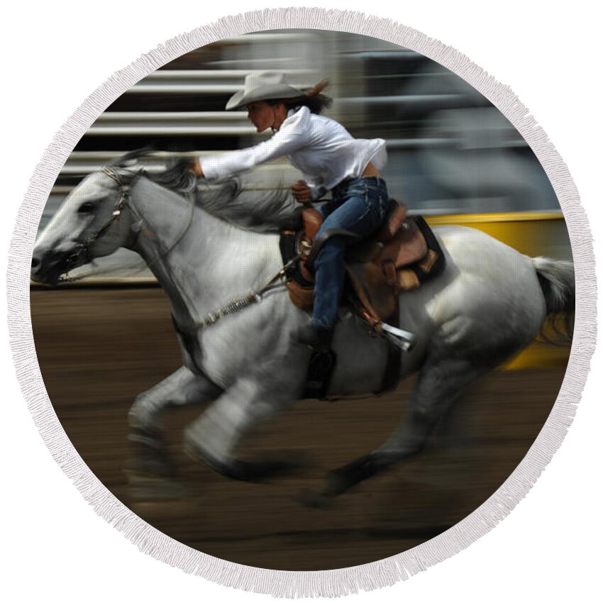 Horse Round Beach Towel featuring the photograph Rodeo Riding A Hurricane 1 by Bob Christopher