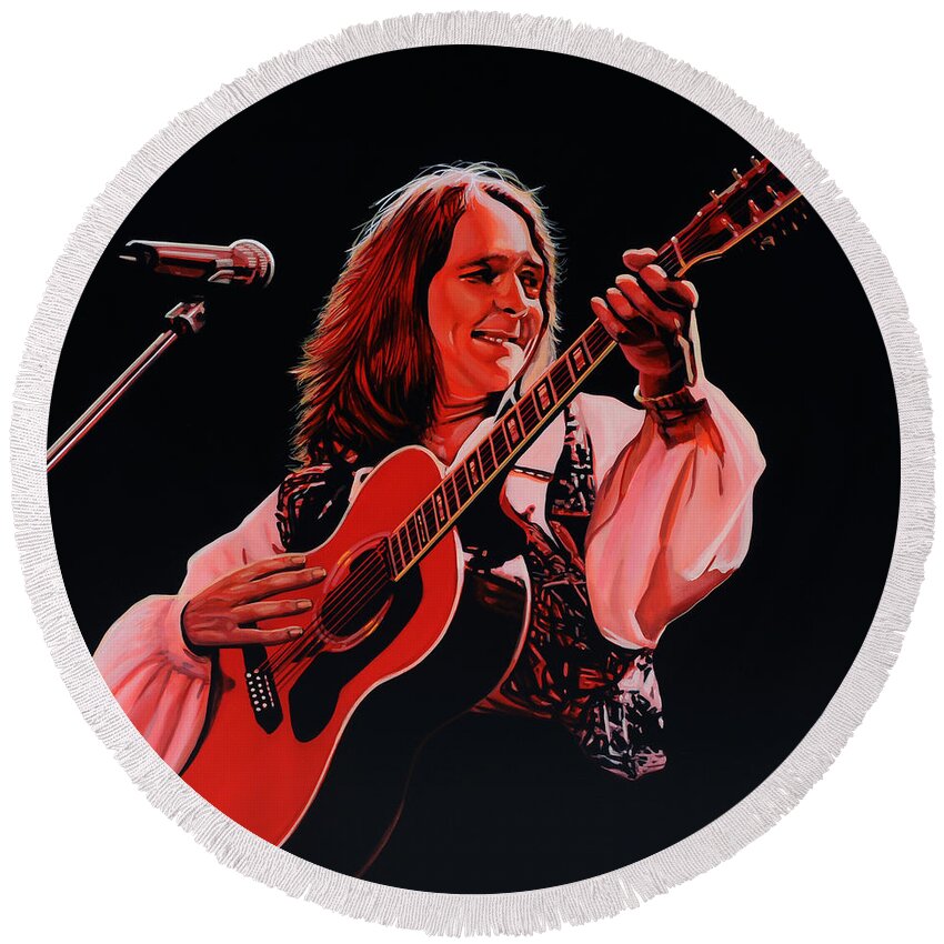 Roger Hodgson Round Beach Towel featuring the painting Roger Hodgson of Supertramp by Paul Meijering