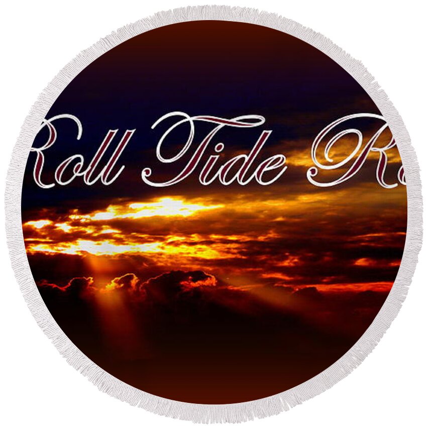 Roll Tide Round Beach Towel featuring the photograph Roll Tide Roll w Red Border - Alabama by Travis Truelove