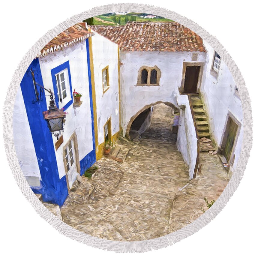 Obidos Round Beach Towel featuring the painting Romantic Obidos by David Letts