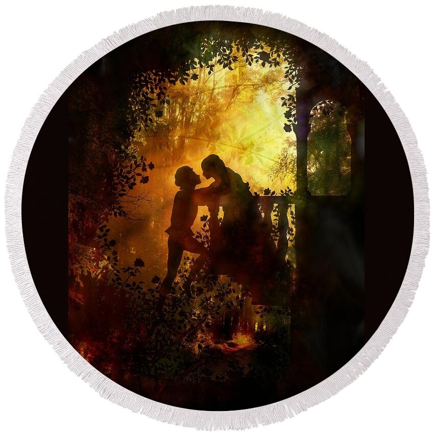 Romeo And Juliet Round Beach Towel featuring the digital art Romeo and Juliet - the love story by Lilia D