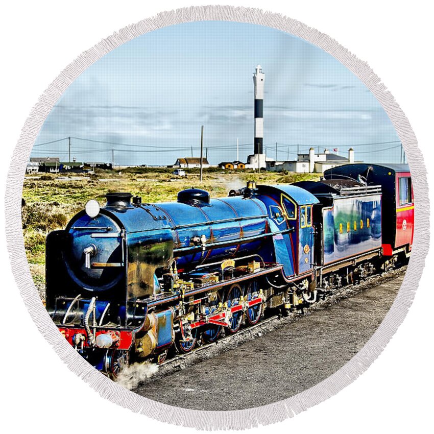  Round Beach Towel featuring the photograph Romney Hythe and Dymchurch Railway by Chris Thaxter