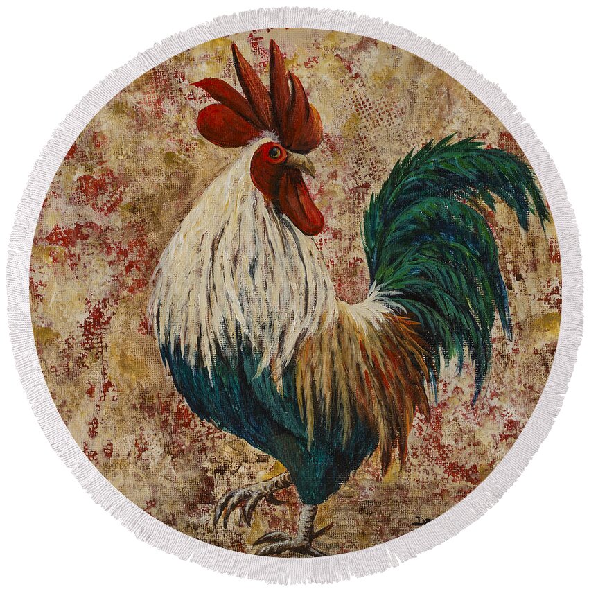 Animal Round Beach Towel featuring the painting Rooster Strut by Darice Machel McGuire