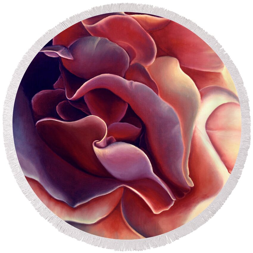 Rose Round Beach Towel featuring the painting Rose by Anni Adkins