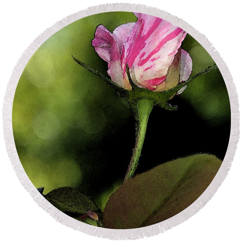 Floral Round Beach Towel featuring the digital art Rose Bud by Kirt Tisdale