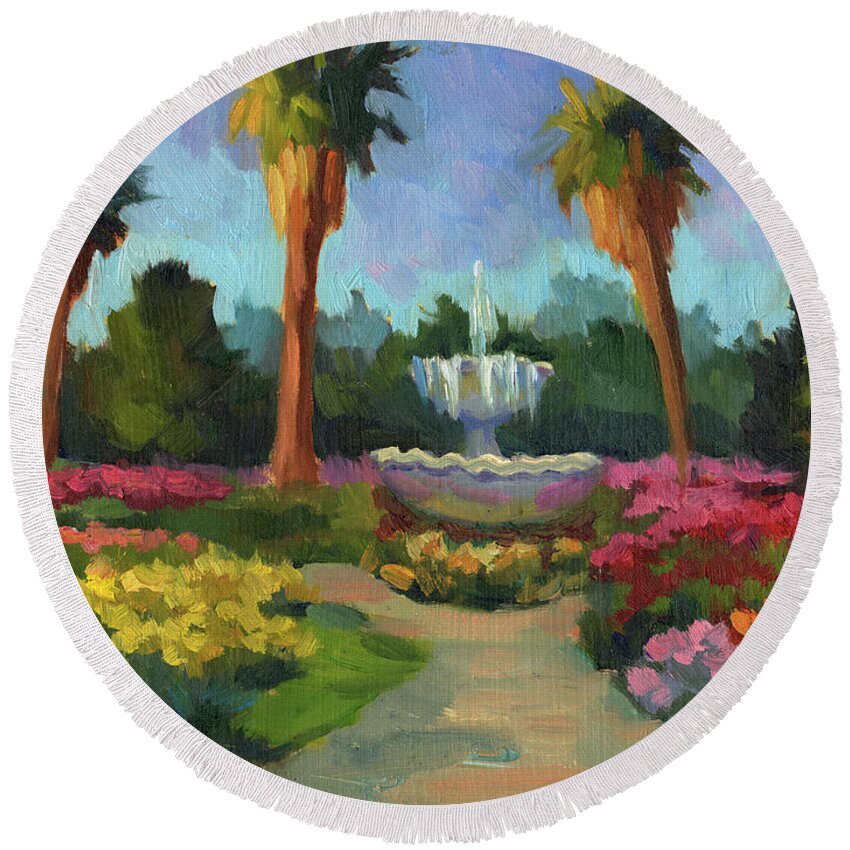Rose Garden Round Beach Towel featuring the painting Rose Garden by Diane McClary
