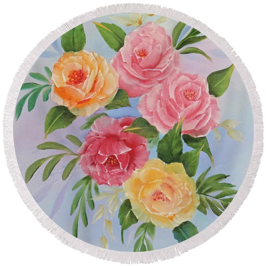 Rose Gathering Round Beach Towel featuring the painting Rose Gathering by Jimmie Bartlett