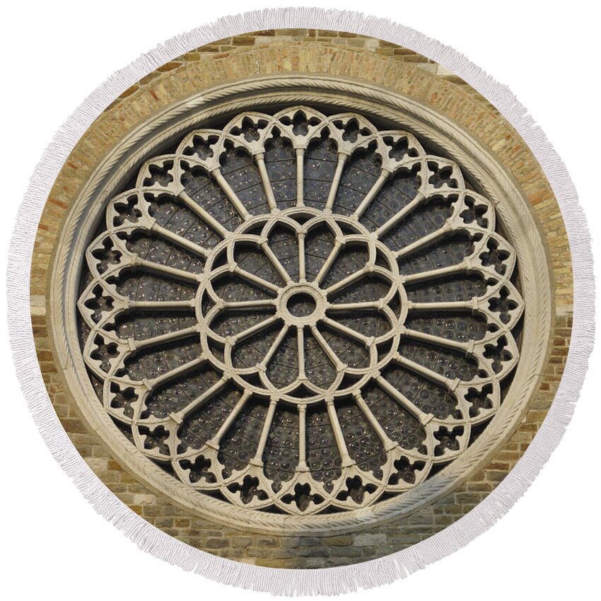 Saint Justus Round Beach Towel featuring the photograph Rose of the Cathedral of San Giusto by Riccardo Mottola